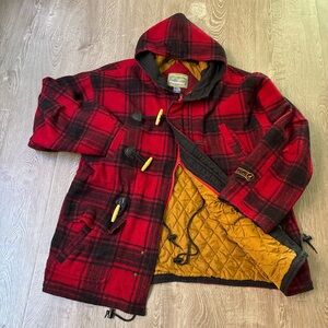 Boat Works Vintage Wool Plaid Duffle Coat Double Zip Hooded Oversized